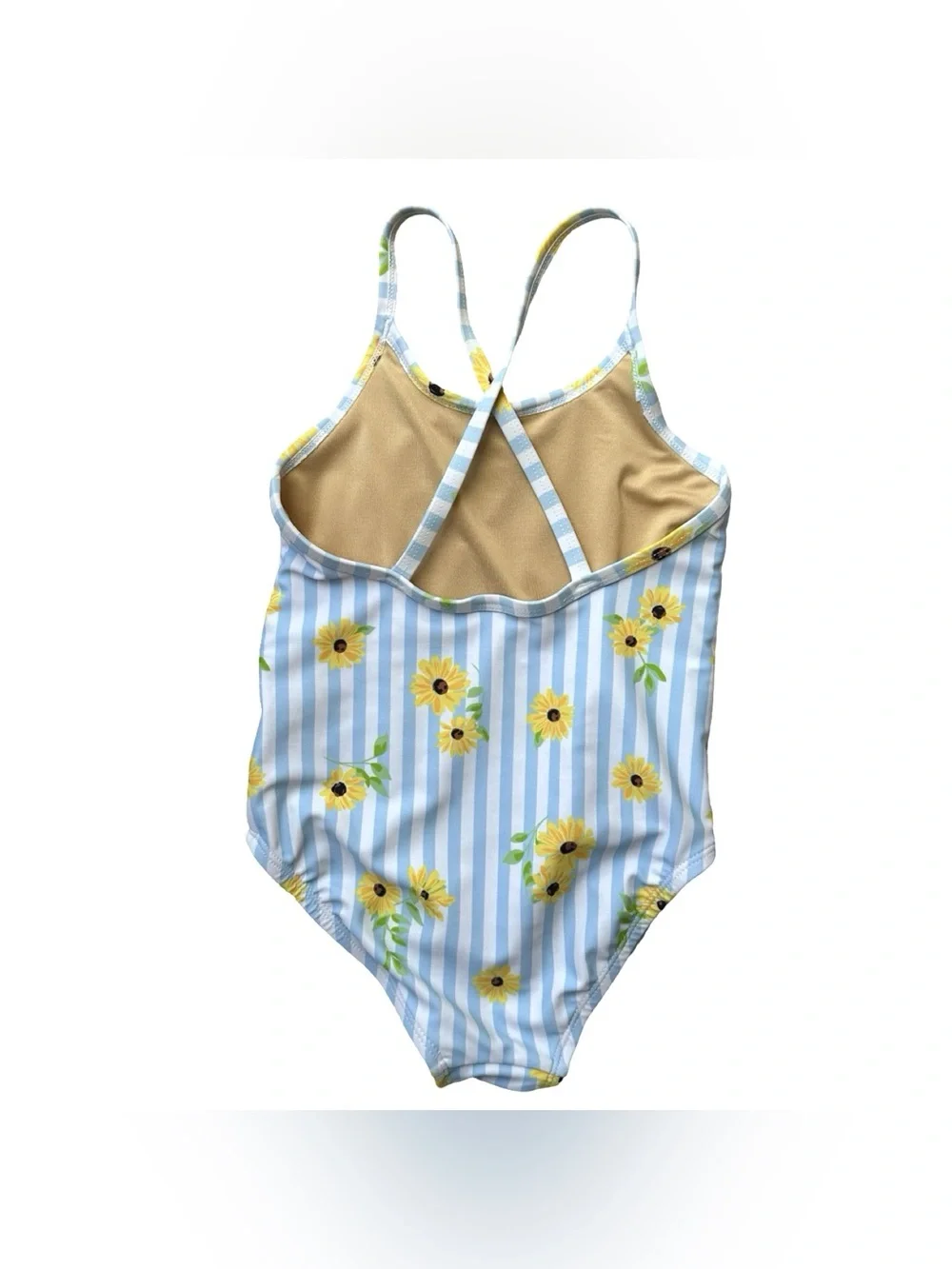 Old Navy 3T Girls blue striped daisy full swimsuit